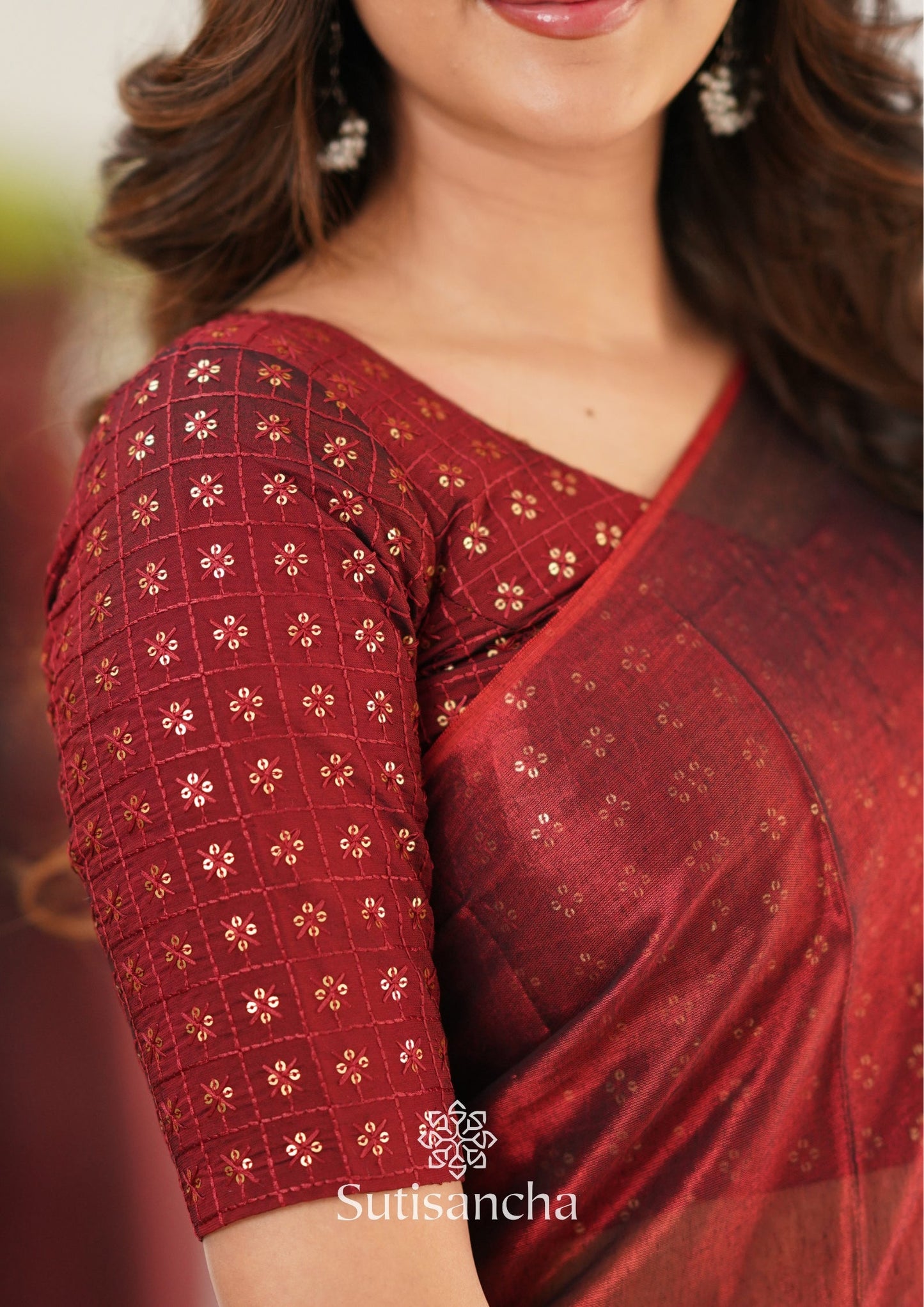 Dhiyona SS Sutisancha Maroon Handloom Tissue Saree With Designer Blouse