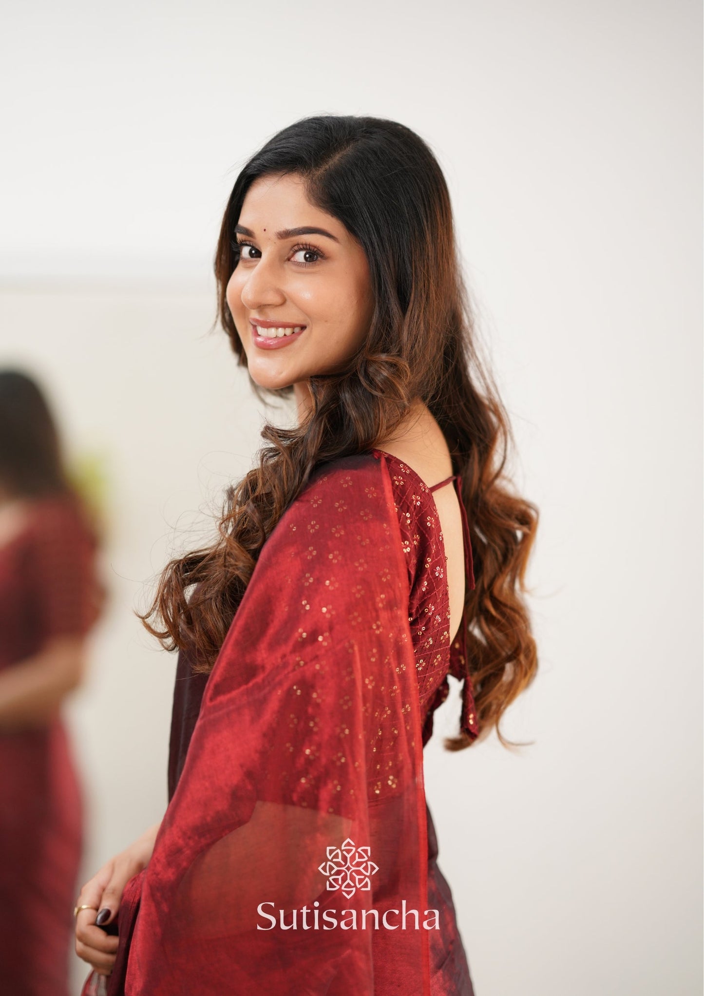 Dhiyona SS Sutisancha Maroon Handloom Tissue Saree With Designer Blouse