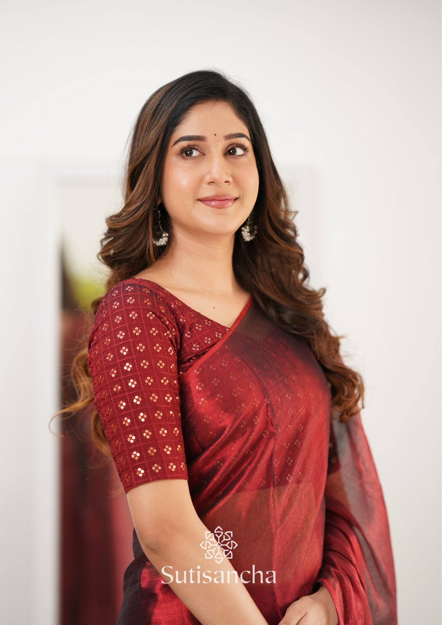 Dhiyona SS Sutisancha Maroon Handloom Tissue Saree With Designer Blouse