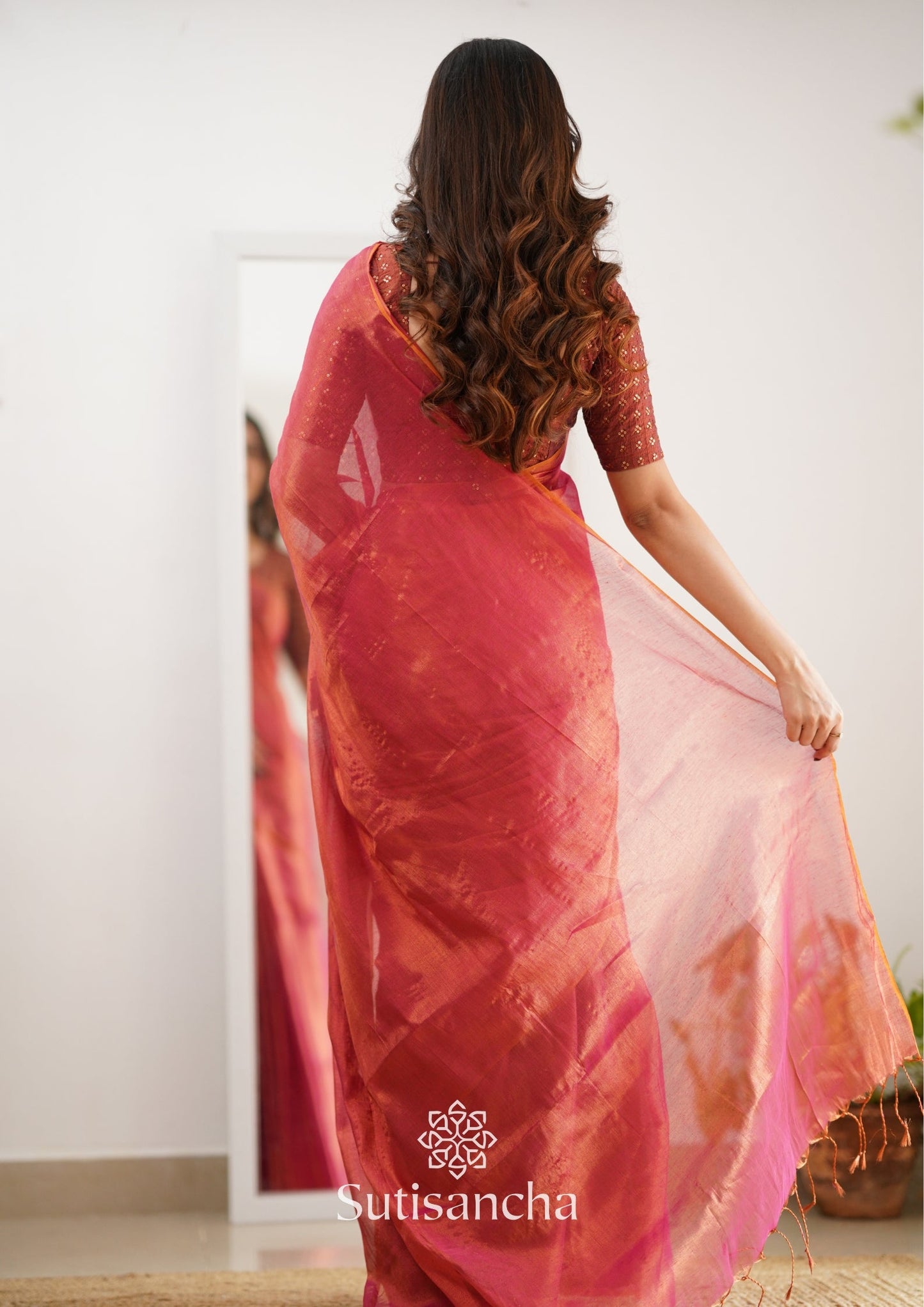 Dhiyona SS Sutisancha Peach Handloom Tissue Saree With Designer Blouse