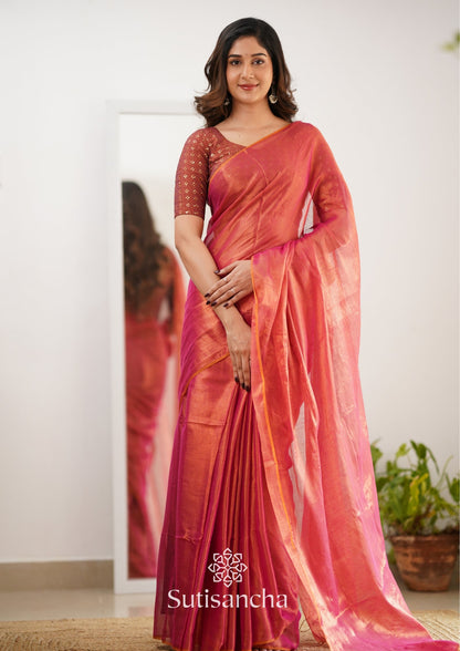 Dhiyona SS Sutisancha Peach Handloom Tissue Saree With Designer Blouse