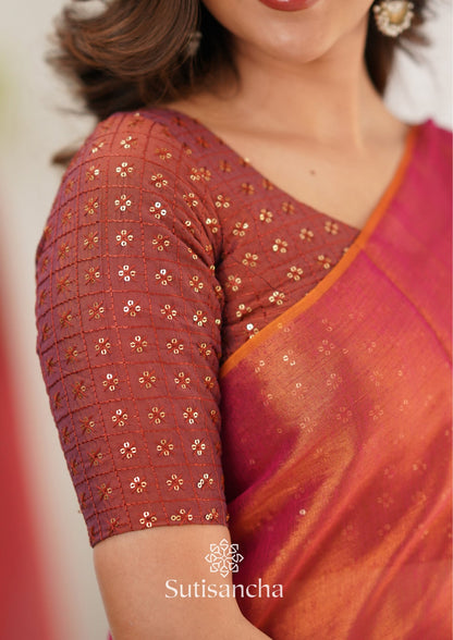 Dhiyona SS Sutisancha Peach Handloom Tissue Saree With Designer Blouse