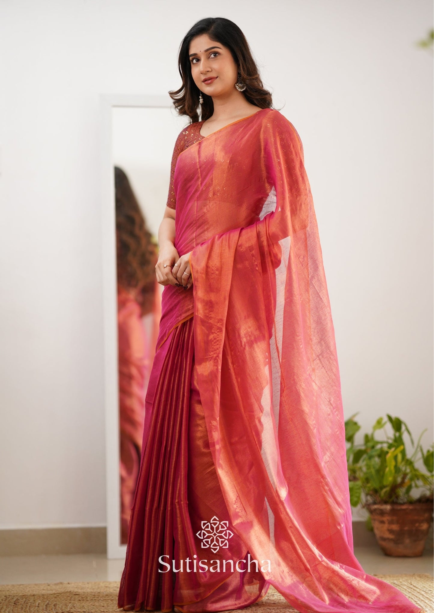 Dhiyona SS Sutisancha Peach Handloom Tissue Saree With Designer Blouse