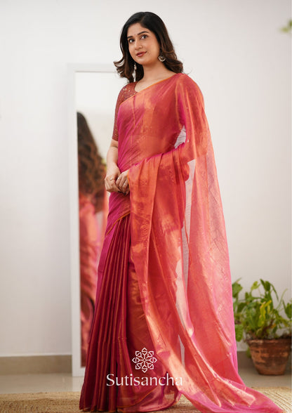 Dhiyona SS Sutisancha Peach Handloom Tissue Saree With Designer Blouse