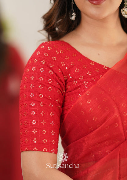 Dhiyona SS Sutisancha Red Handloom Tissue Saree With Designer Blouse