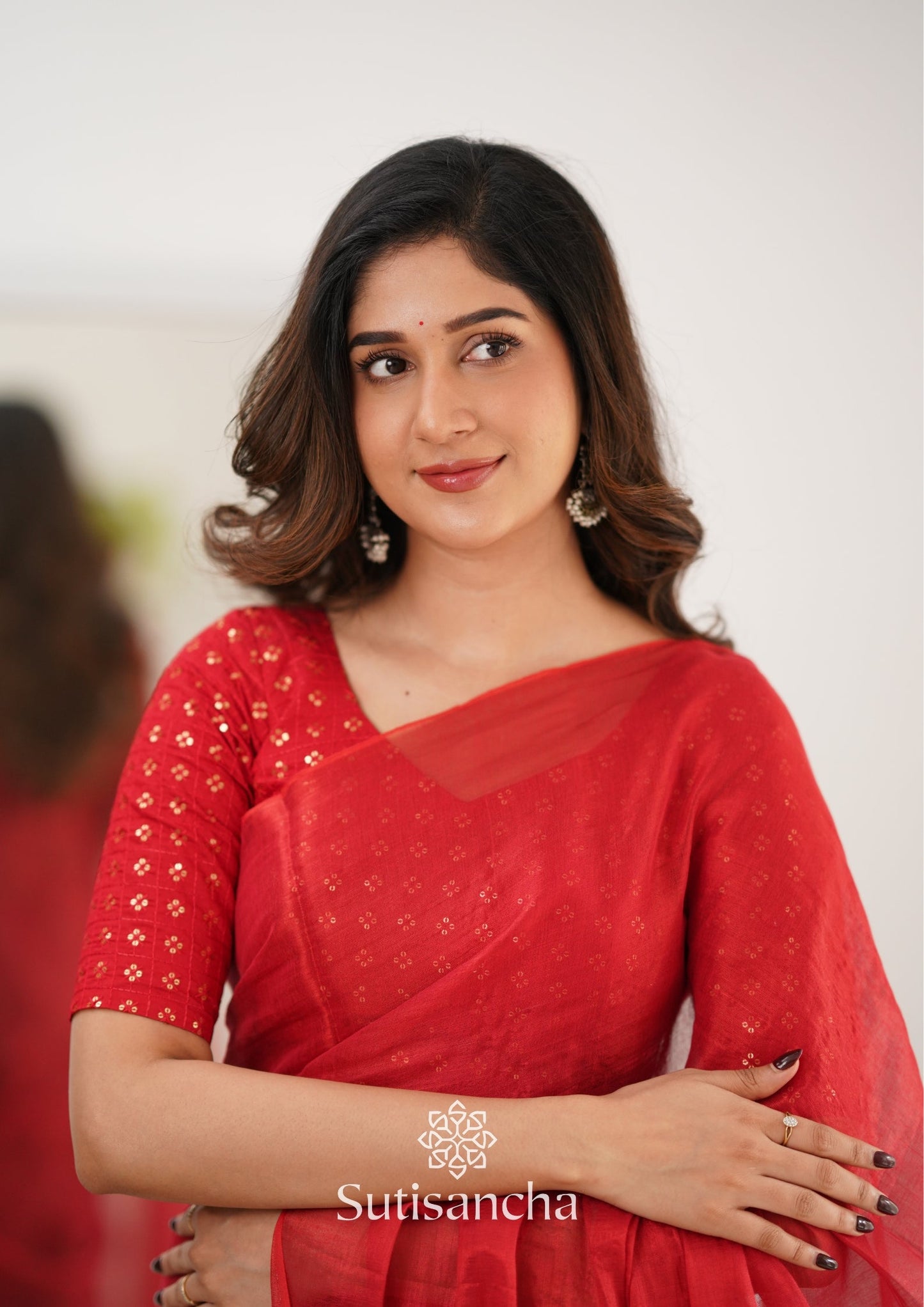 Dhiyona SS Sutisancha Red Handloom Tissue Saree With Designer Blouse