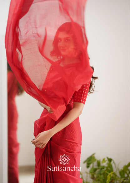 Dhiyona SS Sutisancha Red Handloom Tissue Saree With Designer Blouse