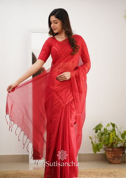 Dhiyona SS Sutisancha Red Handloom Tissue Saree With Designer Blouse