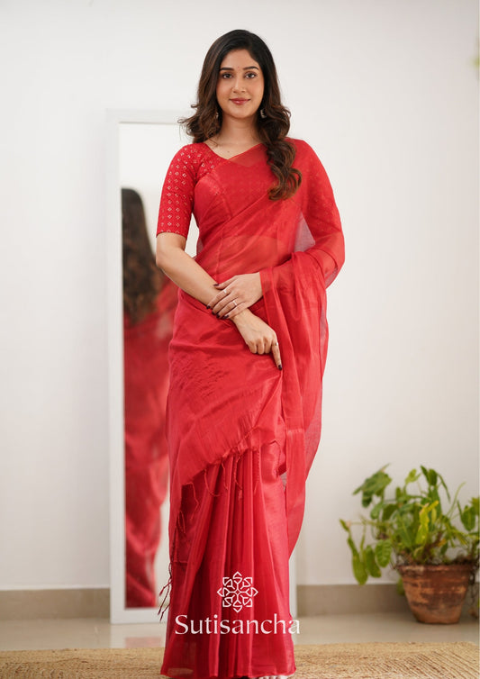 Dhiyona SS Sutisancha Red Handloom Tissue Saree With Designer Blouse