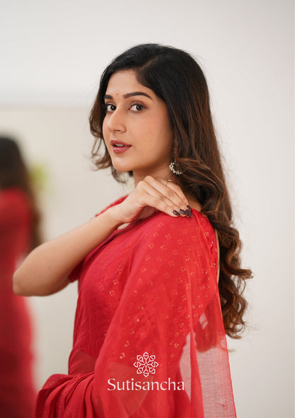 Dhiyona SS Sutisancha Red Handloom Tissue Saree With Designer Blouse