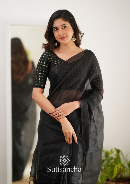 Dhiyona SS Sutisancha Black Handloom Tissue Saree With Designer Blouse