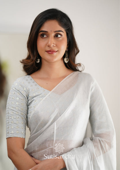 Dhiyona SS Sutisancha White Handloom Tissue Saree With Designer Blouse