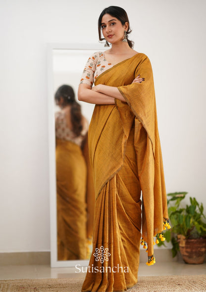 Dhiyona SS Sutisancha Mustard Handloom Cotton Saree With Designer Blouse