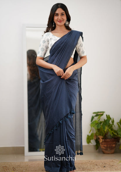 Dhiyona SS Sutisancha Gray Handloom Cotton Saree With Designer Blouse