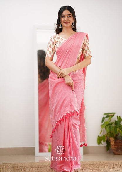 Dhiyona SS Sutisancha Peach Handloom Cotton Saree With Designer Blouse