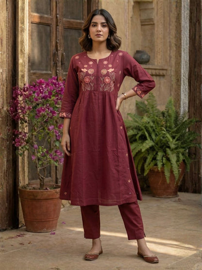 Chandri Salmon Embroidered Kurta Pant Set