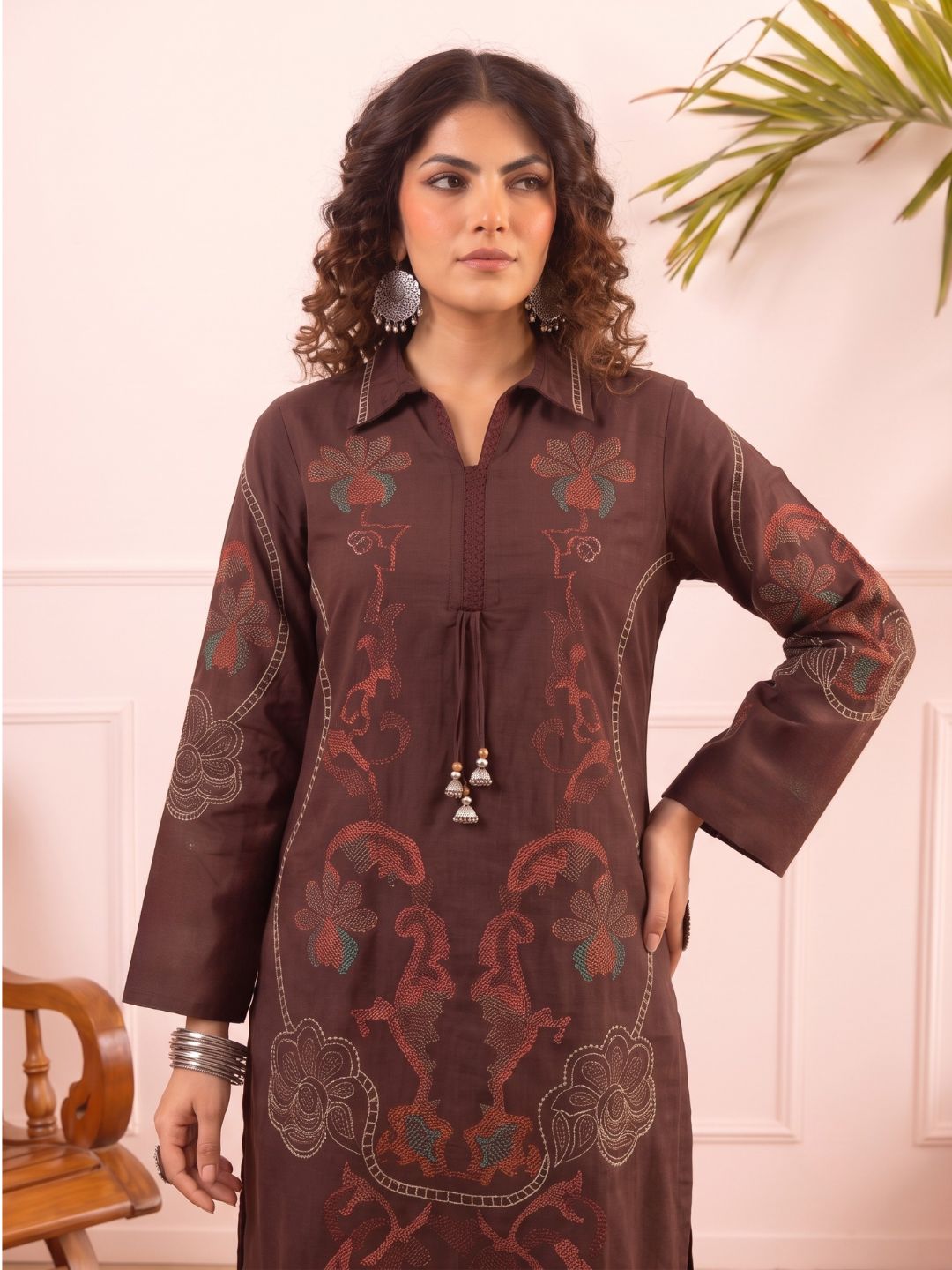 Karen chestnut embroidery cotton suit set