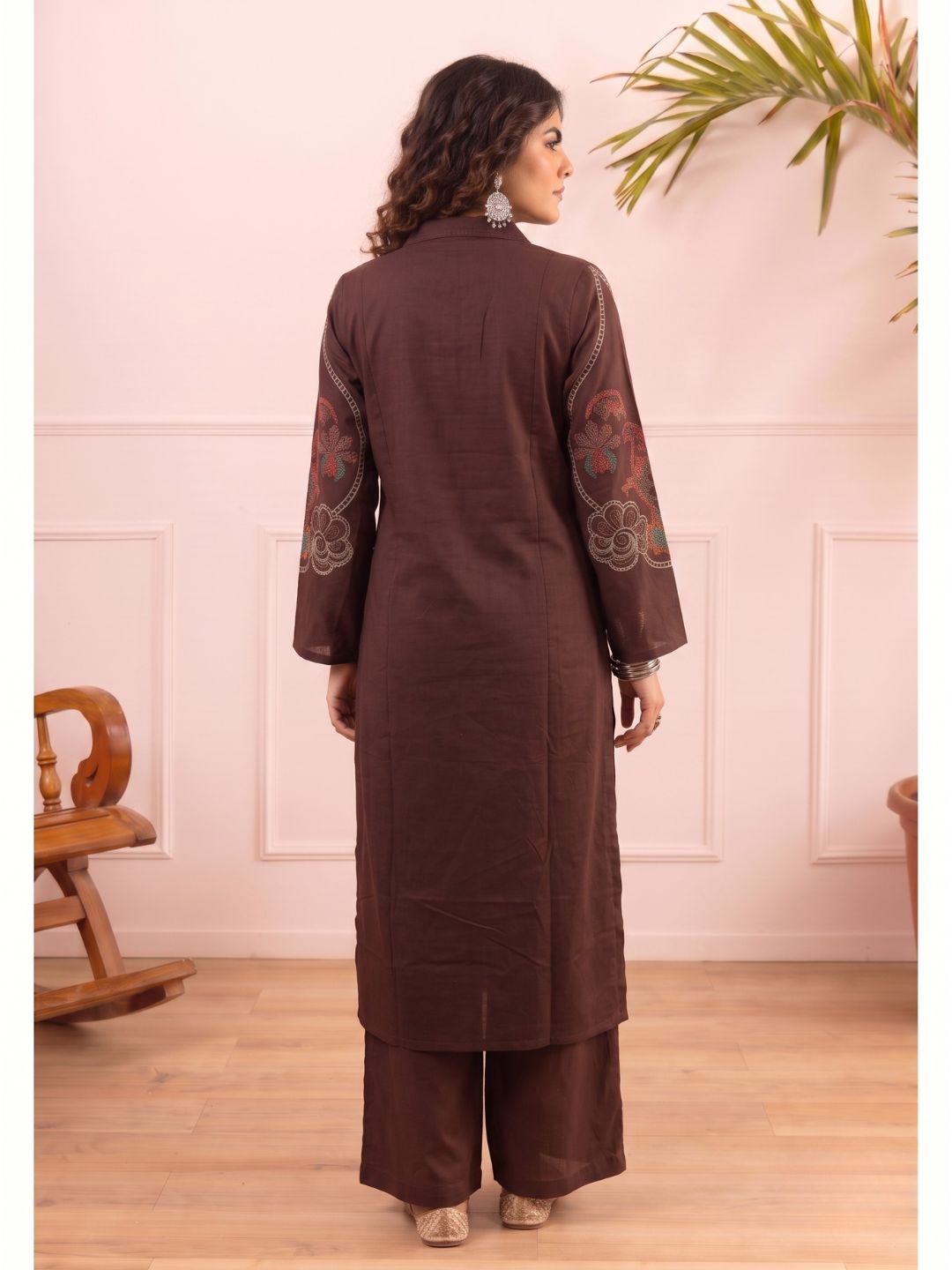 Karen chestnut embroidery cotton suit set
