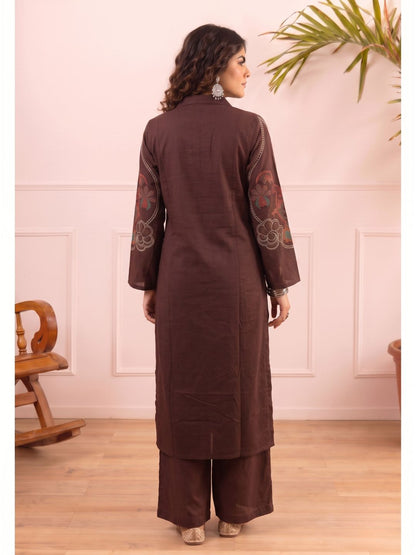Karen chestnut embroidery cotton suit set