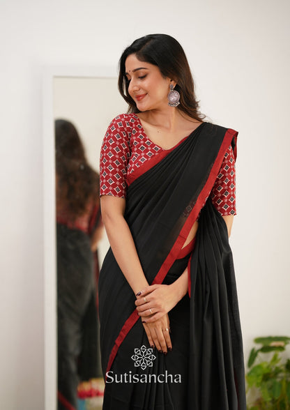 Dhiyona SS Sutisancha Black Handloom Cotton Saree With Designer Blouse