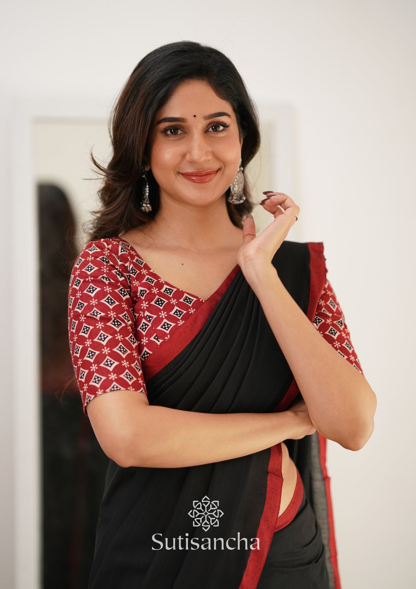 Dhiyona SS Sutisancha Black Handloom Cotton Saree With Designer Blouse