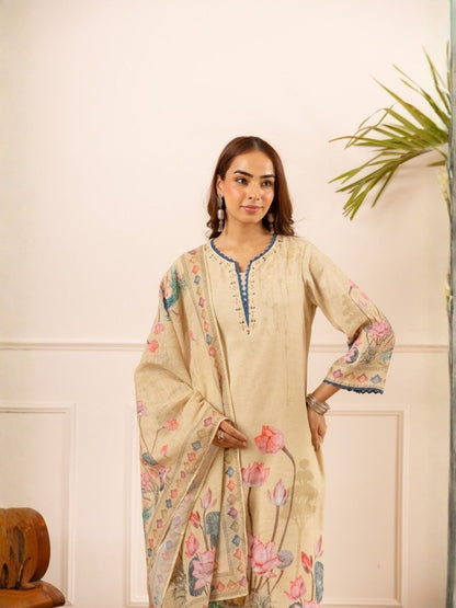 Mihika tan printed cotton suit set