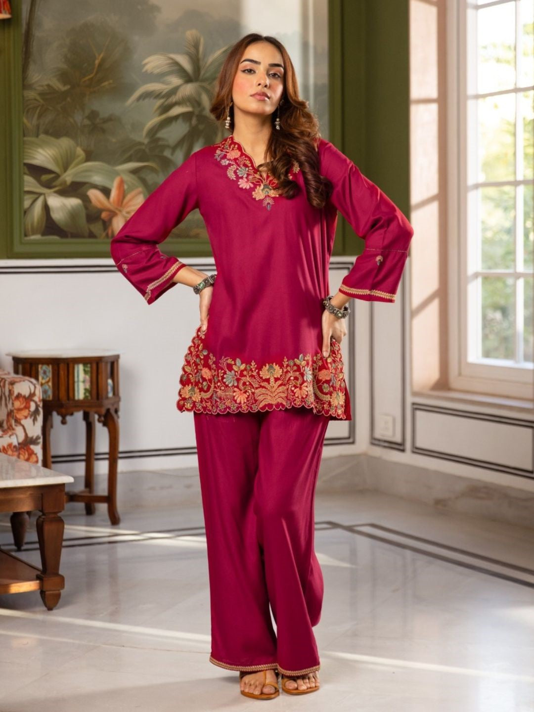 Karen Petal emboidery Cotton Co-ord Set