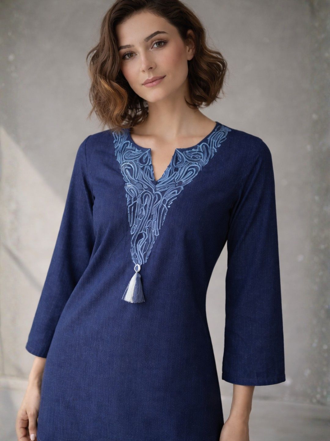 Prisha lapis denim embroidery co-ord set
