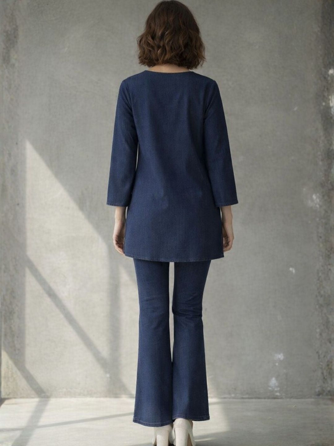 Prisha lapis denim embroidery co-ord set