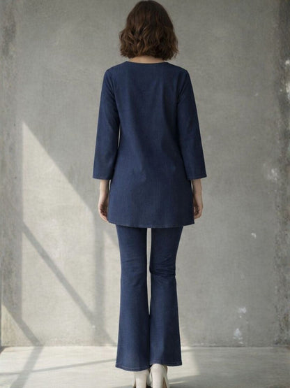 Prisha lapis denim embroidery co-ord set