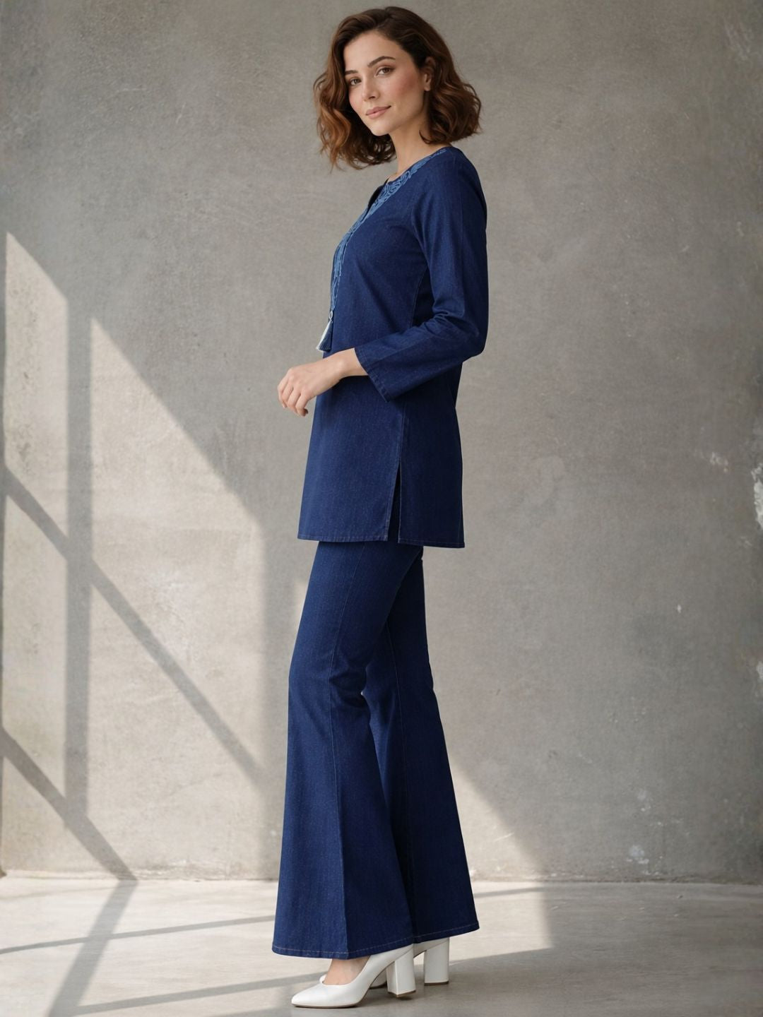 Prisha lapis denim embroidery co-ord set