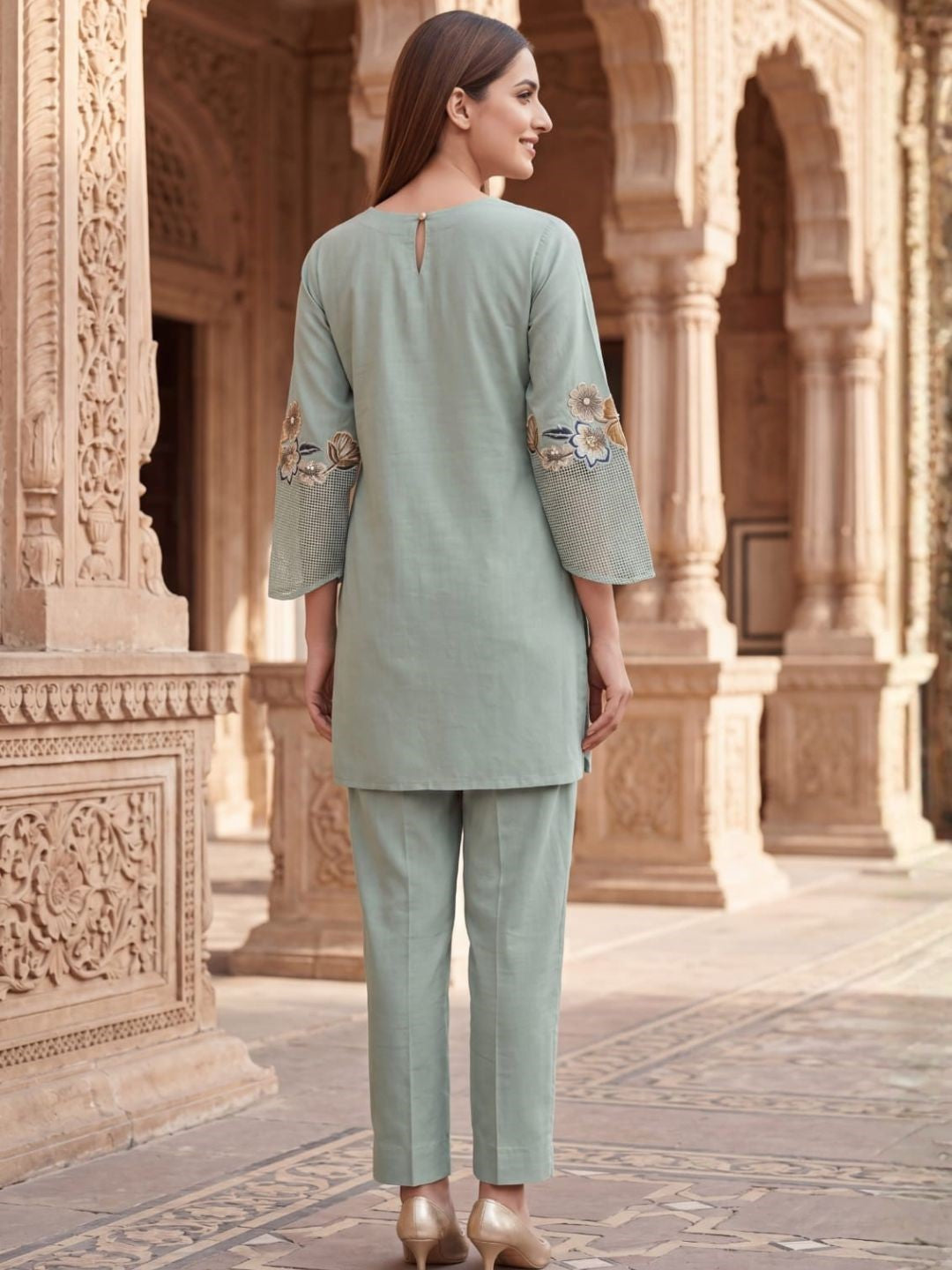 Gaur pista embroidery cotton co-ord set