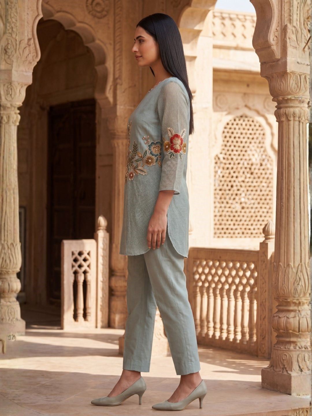 Gaur pista embroidery cotton co-ord set
