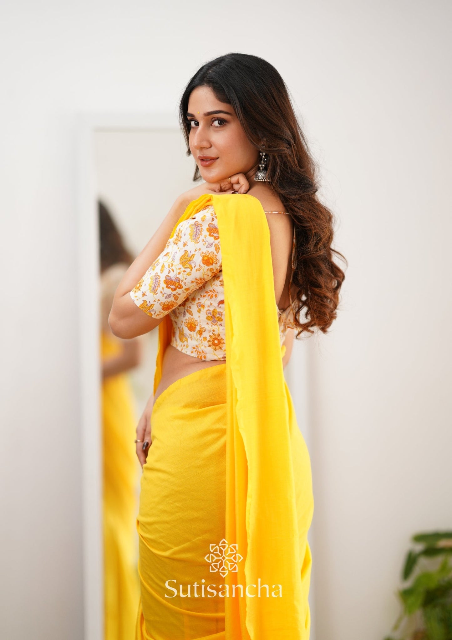 Dhiyona SS Sutisancha Yellow Handloom Cotton Saree With Designer Blouse