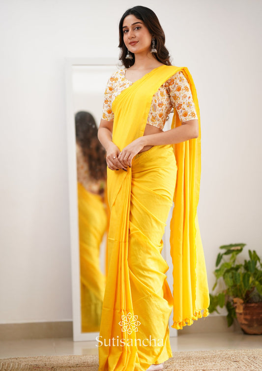 Dhiyona SS Sutisancha Yellow Handloom Cotton Saree With Designer Blouse