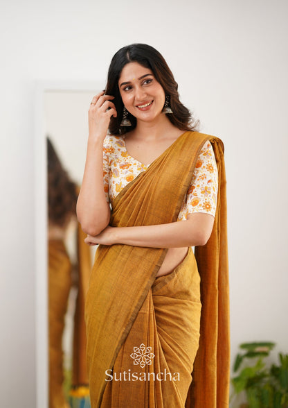 Dhiyona SS Sutisancha Mustard Handloom Cotton Saree With Designer Blouse