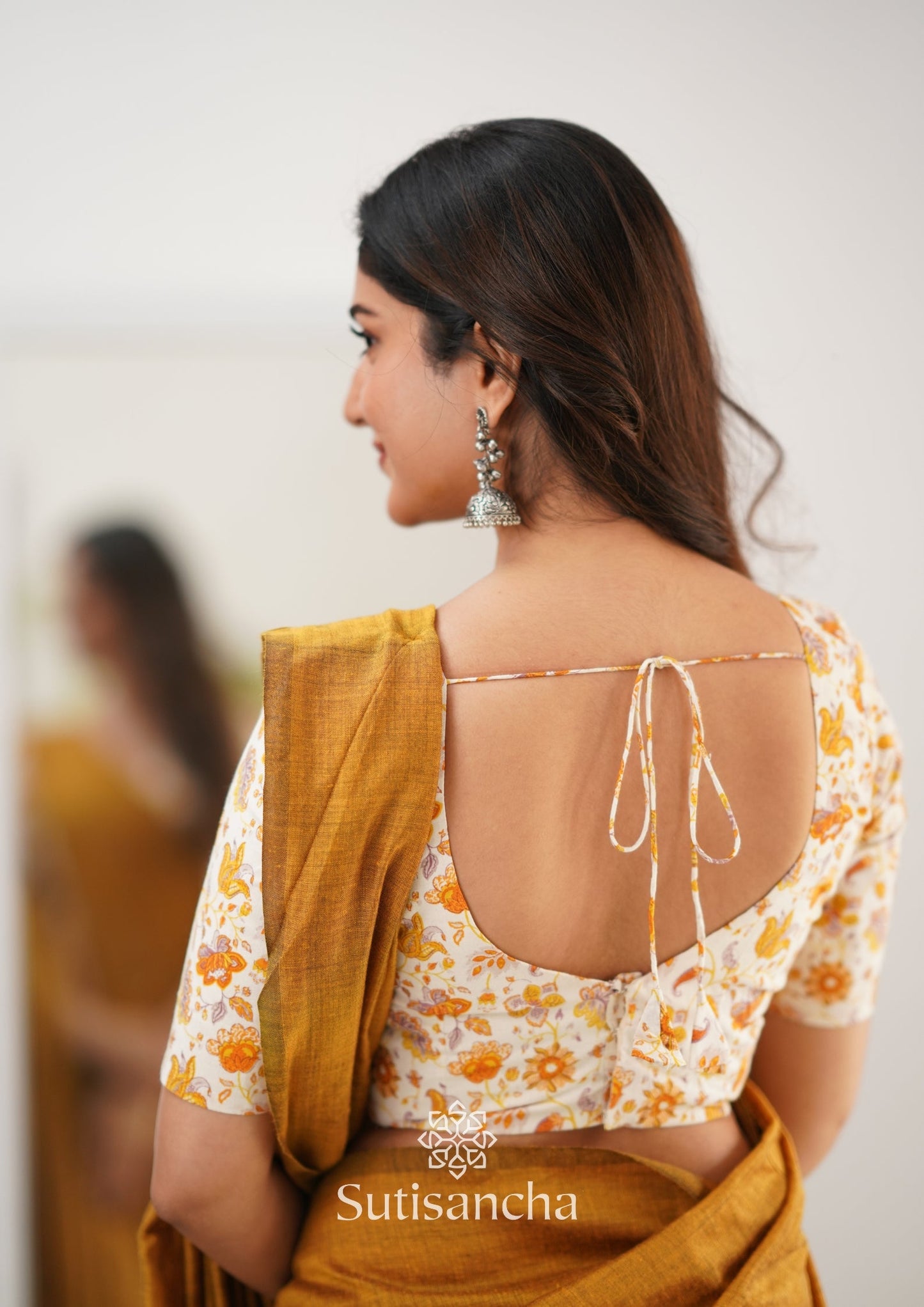 Dhiyona SS Sutisancha Mustard Handloom Cotton Saree With Designer Blouse