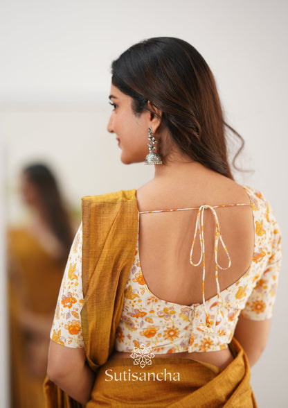 Dhiyona SS Sutisancha Mustard Handloom Cotton Saree With Designer Blouse