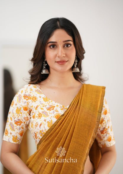 Dhiyona SS Sutisancha Mustard Handloom Cotton Saree With Designer Blouse