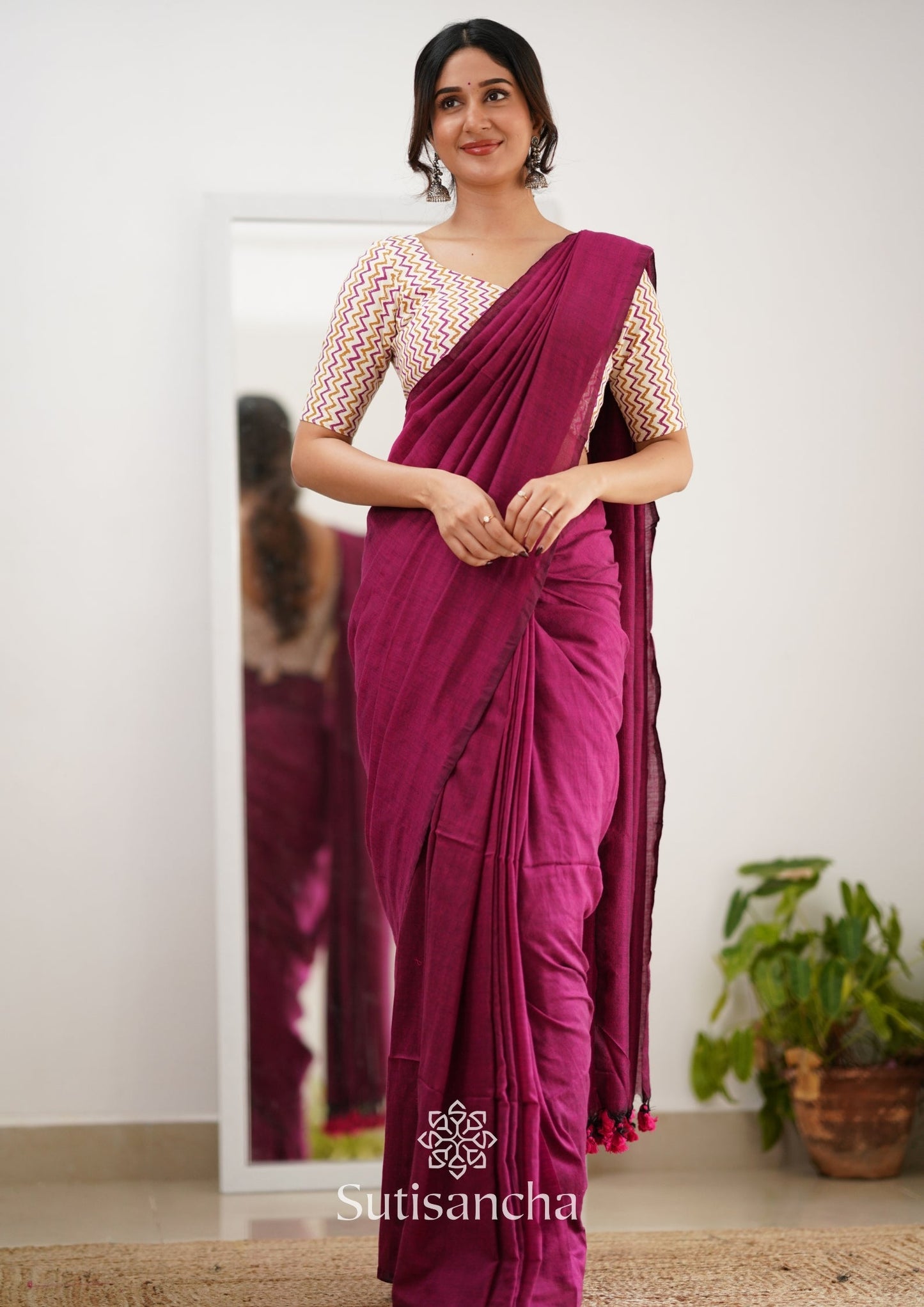 Dhiyona SS Sutisancha Queenpink Handloom Cotton Saree With Designer Blouse