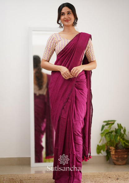 Dhiyona SS Sutisancha Queenpink Handloom Cotton Saree With Designer Blouse
