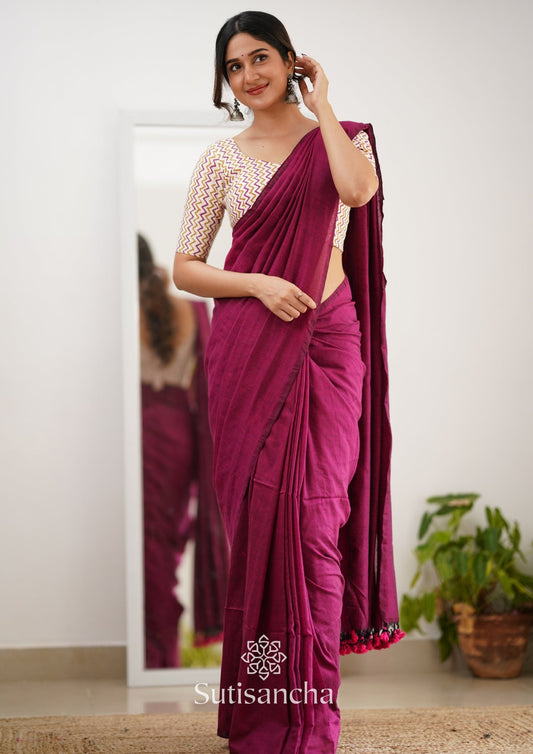 Dhiyona SS Sutisancha Queenpink Handloom Cotton Saree With Designer Blouse