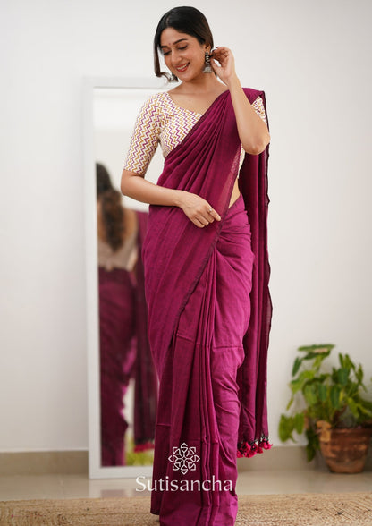 Dhiyona SS Sutisancha Queenpink Handloom Cotton Saree With Designer Blouse