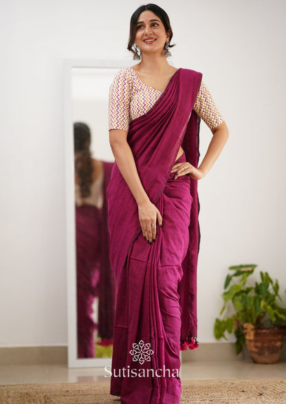 Dhiyona SS Sutisancha Queenpink Handloom Cotton Saree With Designer Blouse