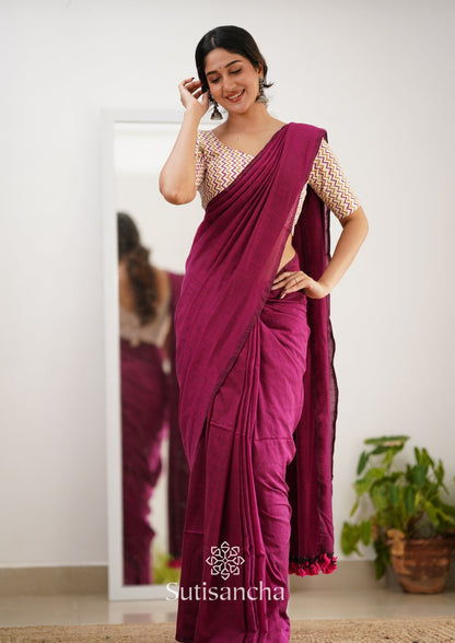 Dhiyona SS Sutisancha Queenpink Handloom Cotton Saree With Designer Blouse