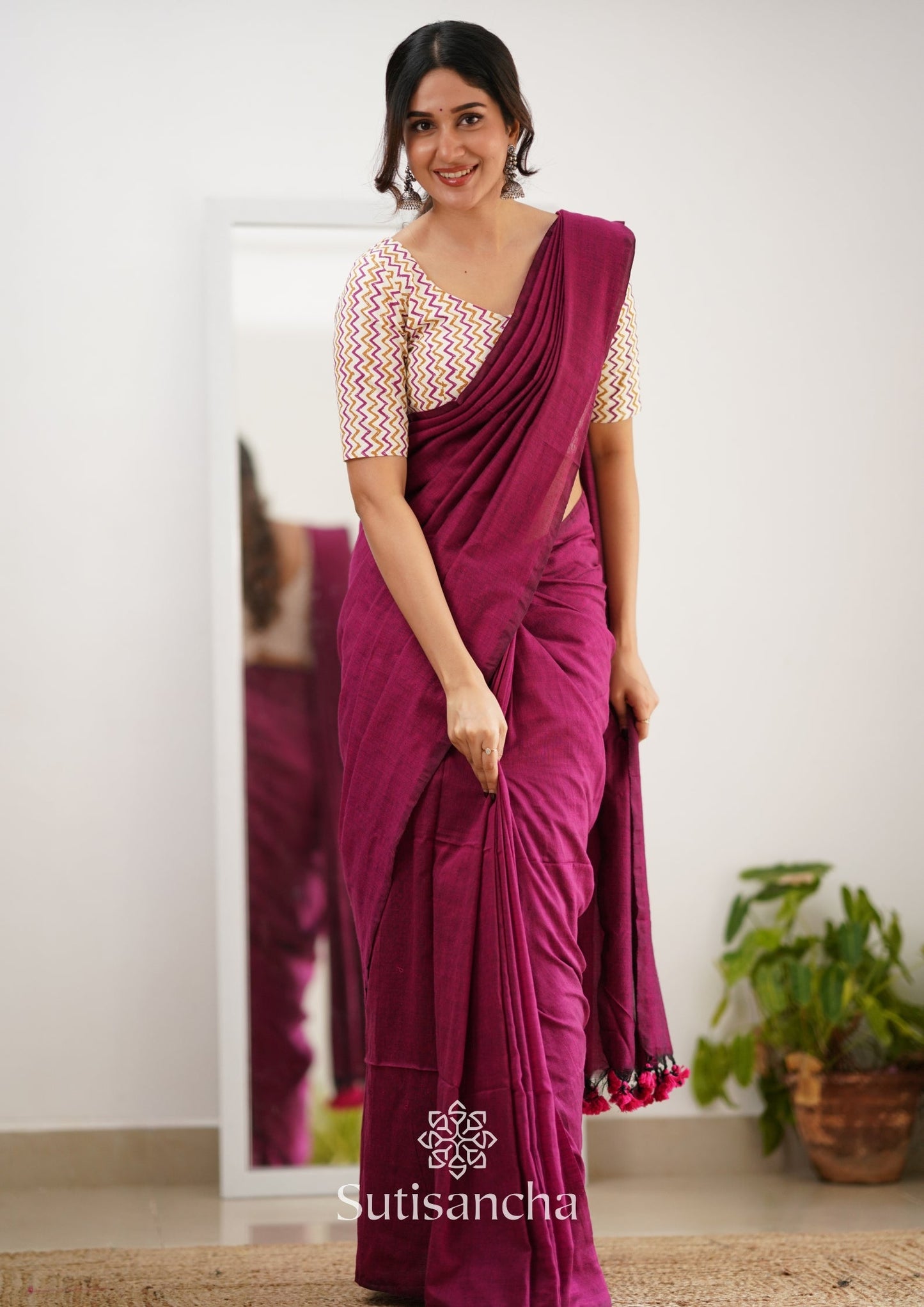 Dhiyona SS Sutisancha Queenpink Handloom Cotton Saree With Designer Blouse
