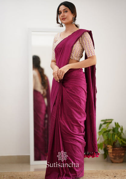 Dhiyona SS Sutisancha Queenpink Handloom Cotton Saree With Designer Blouse