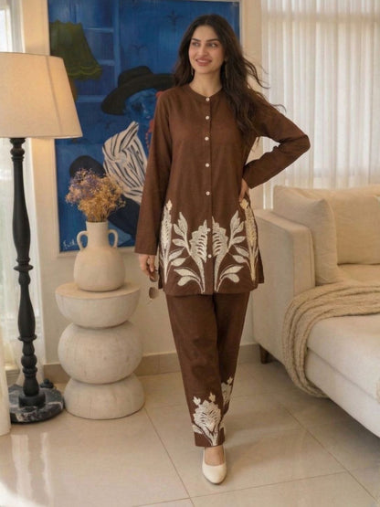 Lipi Caramel Embroidery Cotton Co-ord Set