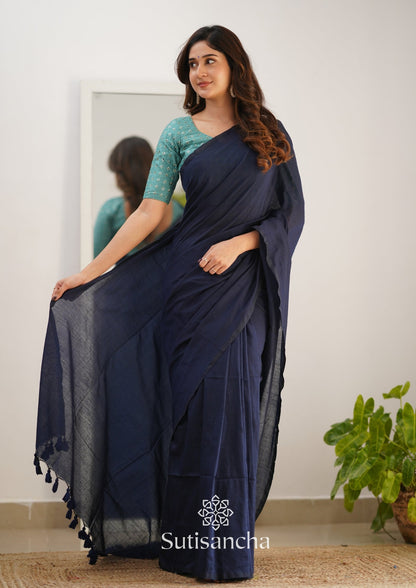 Dhiyona SS Sutisancha Navyblue Handloom Cotton Saree with Designer Blouse
