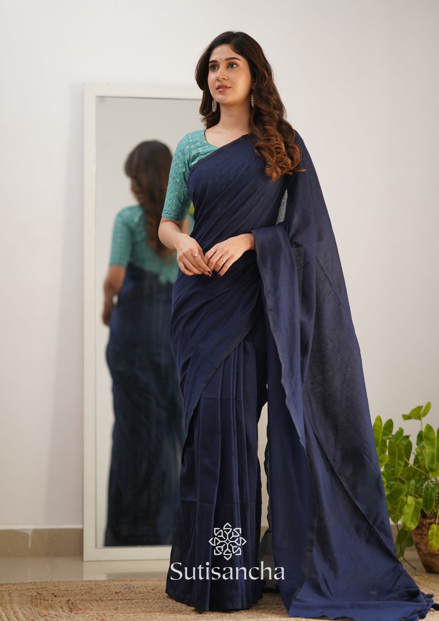 Dhiyona SS Sutisancha Navyblue Handloom Cotton Saree with Designer Blouse